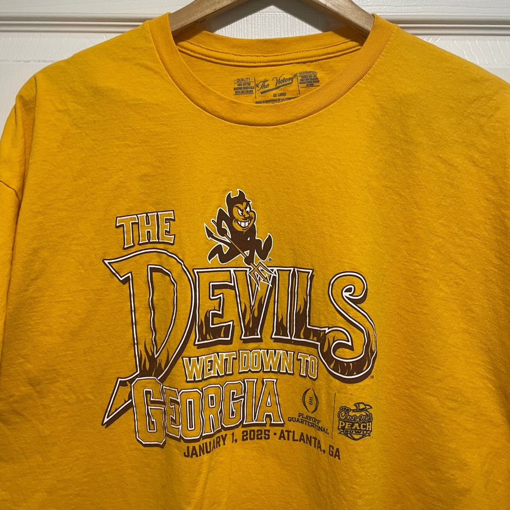 ASU Sun Devils Mens Tee XXL Yellow Cotton Graphic The Victory Peach Bowl 2025